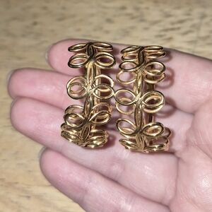 Gold Tone Filigree Swirling Hoop Earrings